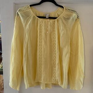 Cato Soft Yellow Blouse with Lace Accents
